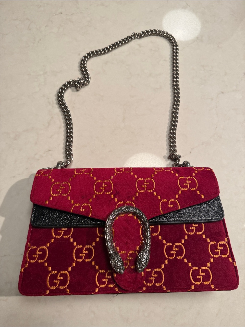 Designer-Inspired Red Velvet Chain Shoulder Bag